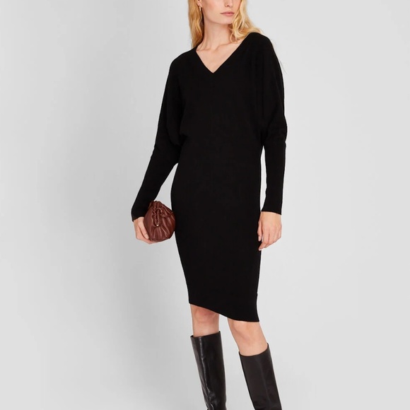 Cashmere Dolman V-Neck Dress - New With Tags - NEVER WORN - Black - Picture 1 of 4